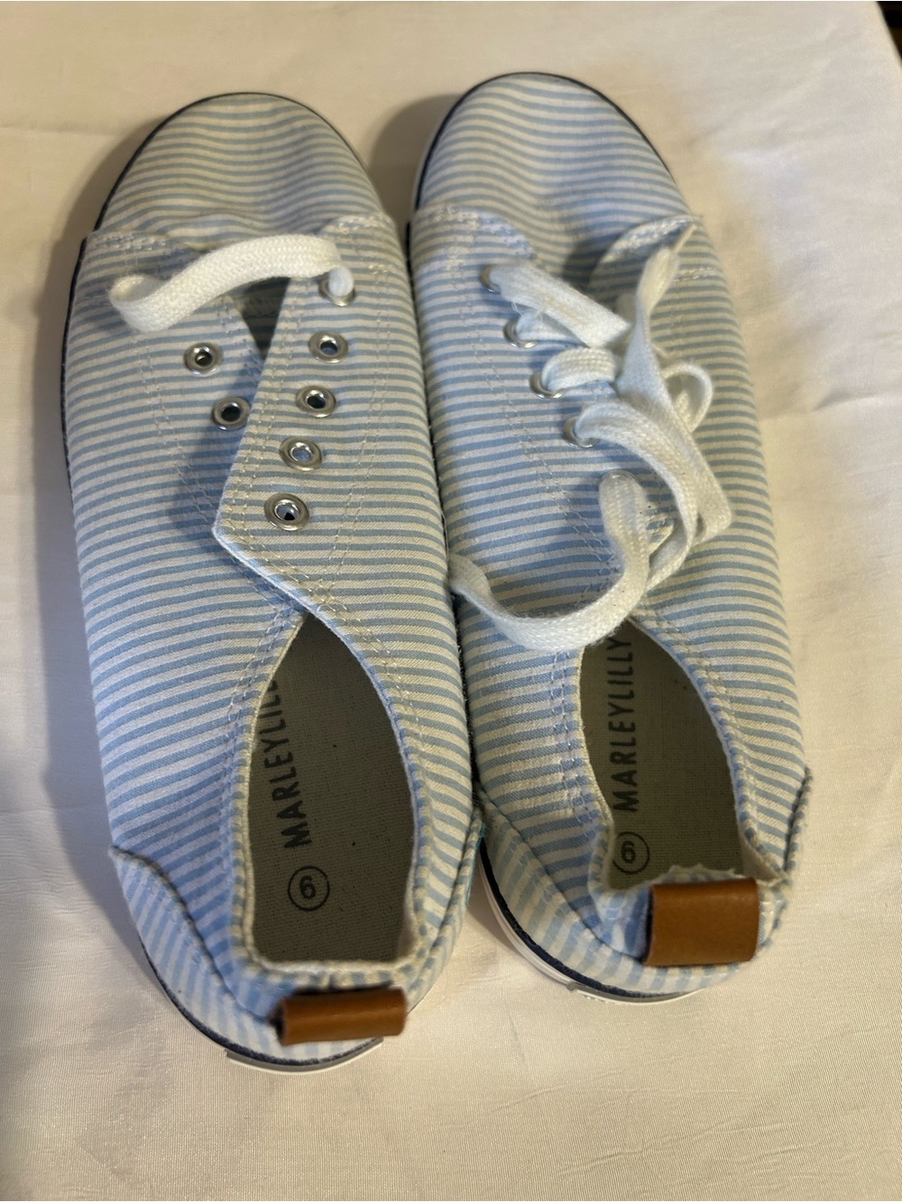 MarleyLilly Women's Light Blue Striped Canvas Lace-Up Flats